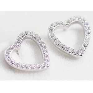 Sterling Silver Pave Open Heart Earring